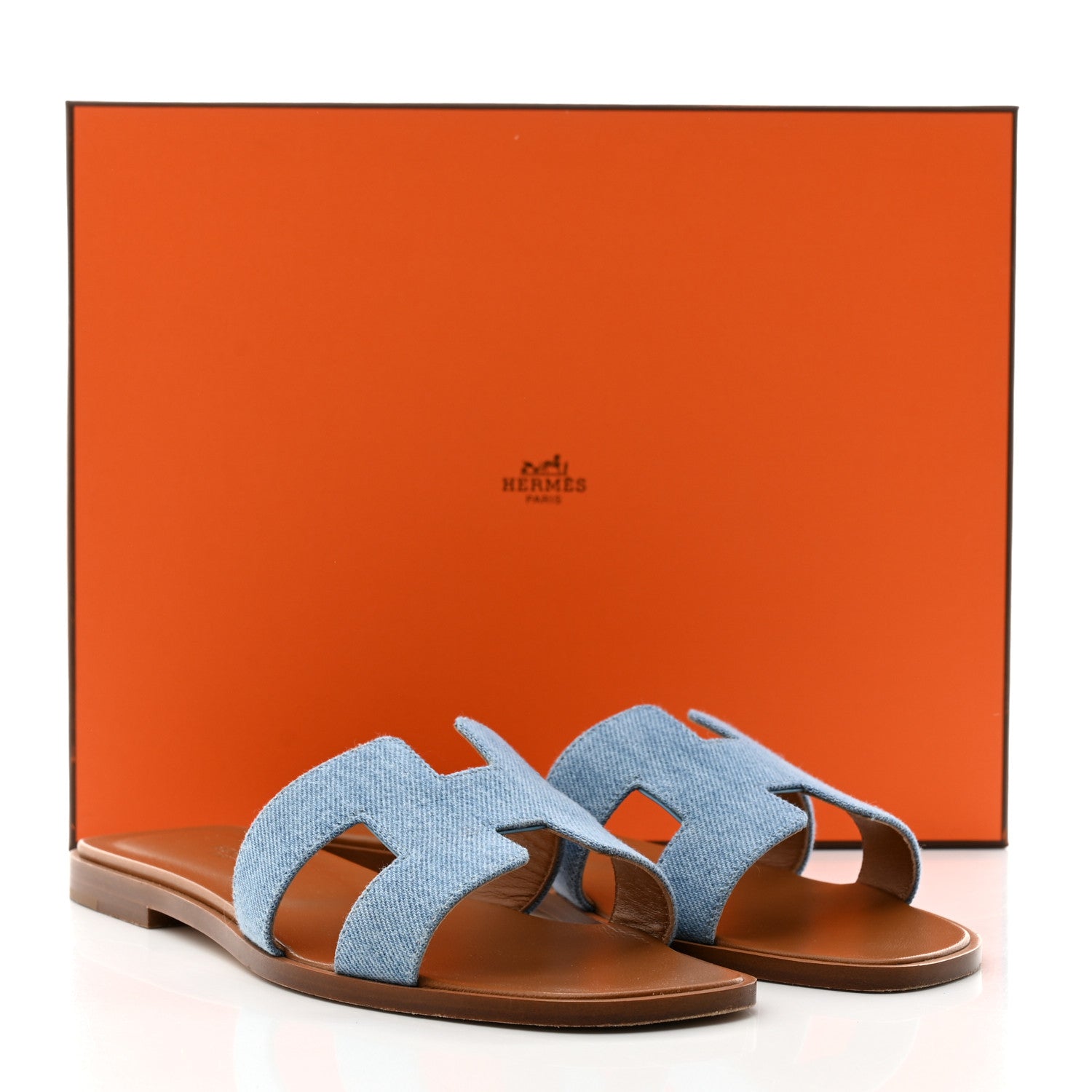 Hermes Denim Canvas Oran Sandals 37.5 Bleu Clair 9 of 9