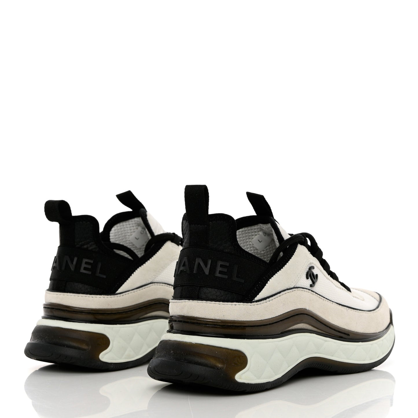 Velvet Calfskin Mixed Fibers CC Sneakers 39.5 Ivory Black
