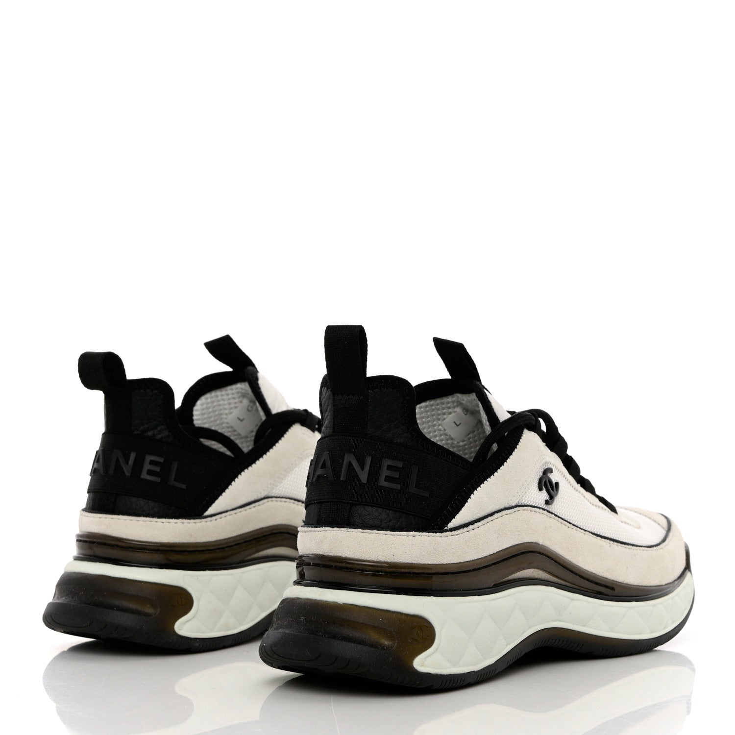 Chanel Velvet Calfskin Mixed Fibers CC Sneakers 39.5 Ivory Black 4 of 10
