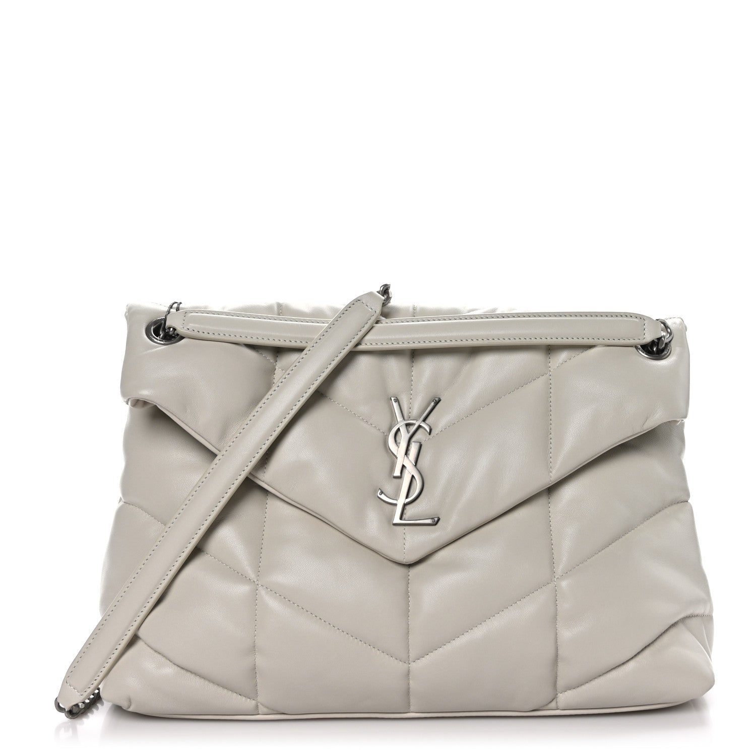 Saint Laurent Lambskin Quilted Medium Loulou Puffer Monogram Chain Satchel Crema Soft 1 of 10