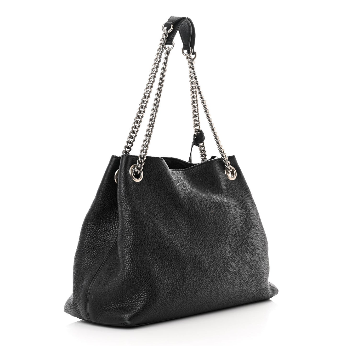 Pebbled Calfskin Studded Medium Soho Chain Shoulder Bag Black