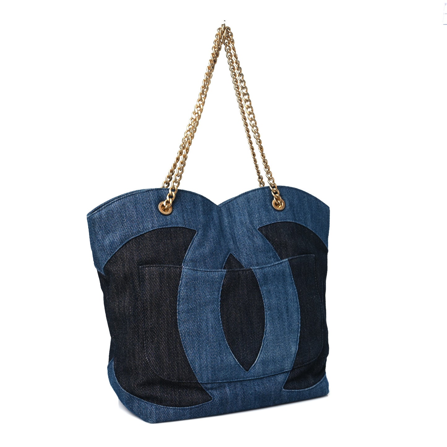 Denim Large Two Tone CC Shopping Tote Blue