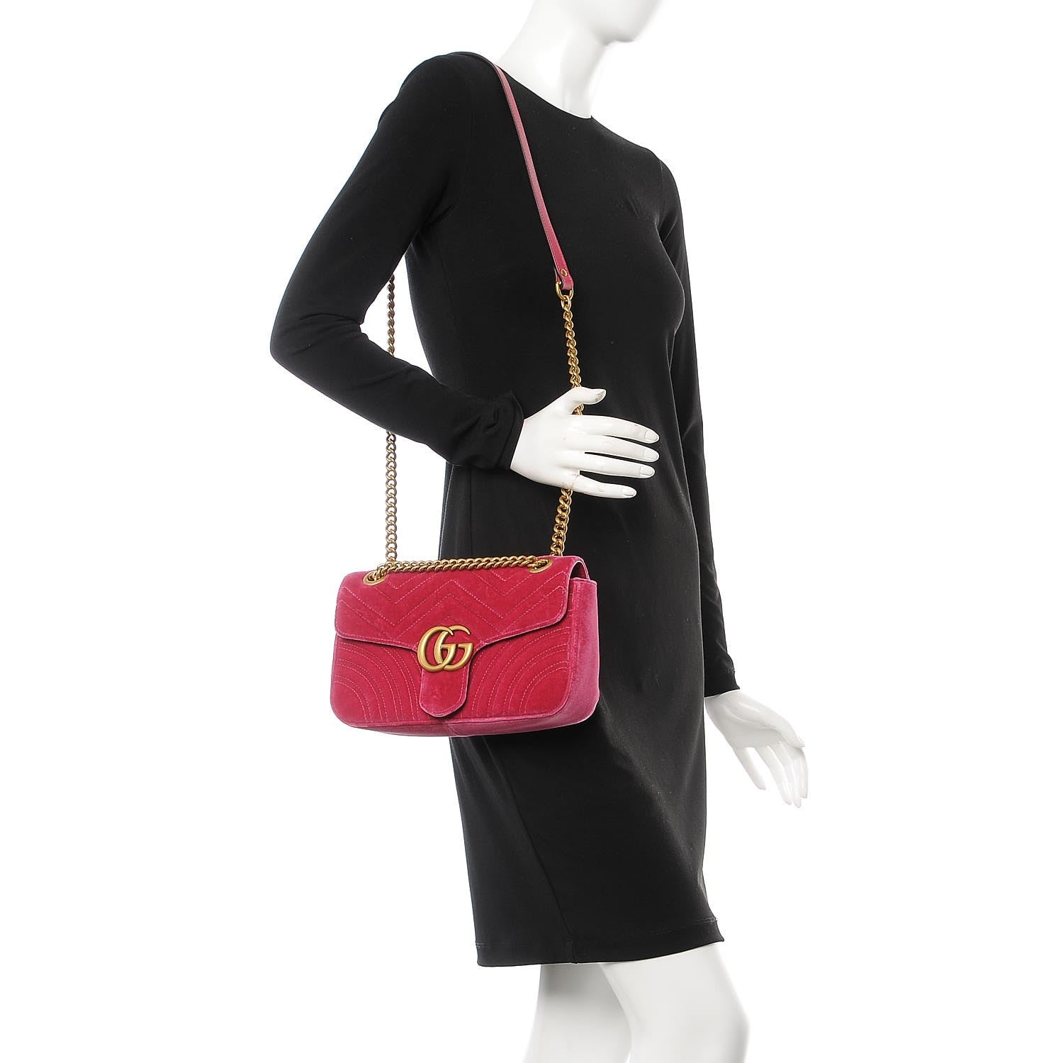 Gucci Velvet Matelasse Small GG Marmont Shoulder Bag Light Raspberry Rose 2 of 7