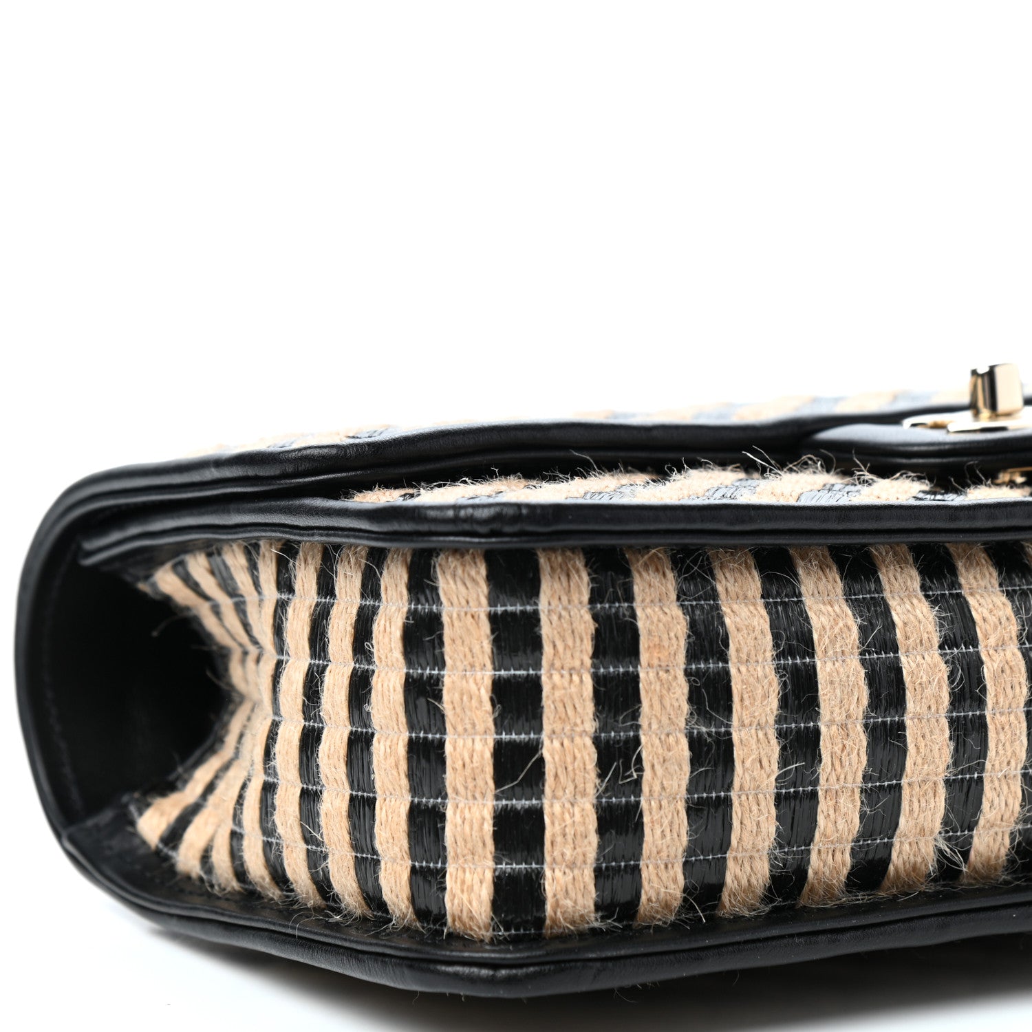 Chanel Raffia Jute Striped Medium Single Flap Black Beige 8 of 11