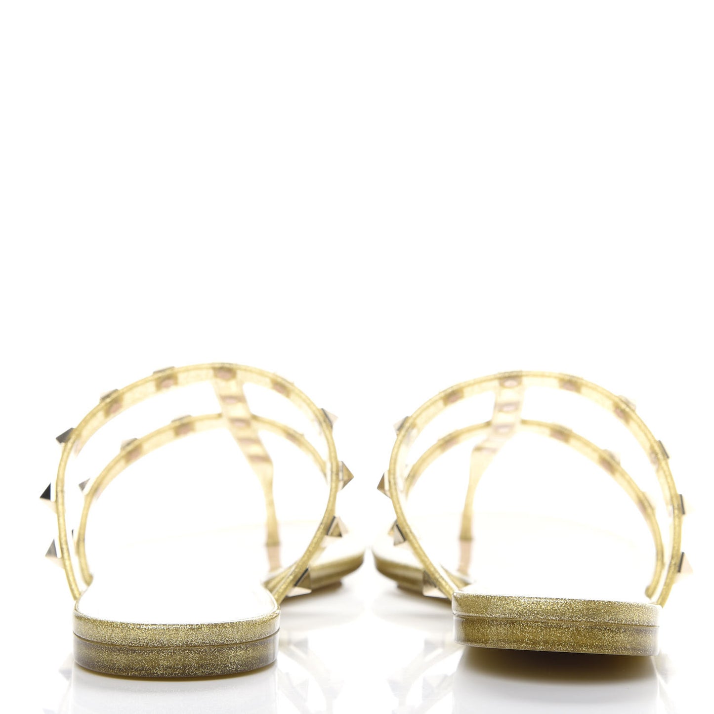 PVC Jelly Glitter Rockstud Caged Flat Thong Sandals 39 Oro