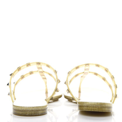 Valentino Garavani PVC Jelly Glitter Rockstud Caged Flat Thong Sandals 39 Oro 6 of 8