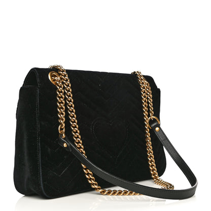 Gucci Velvet Matelasse Medium GG Marmont Shoulder Bag Black 3 of 24