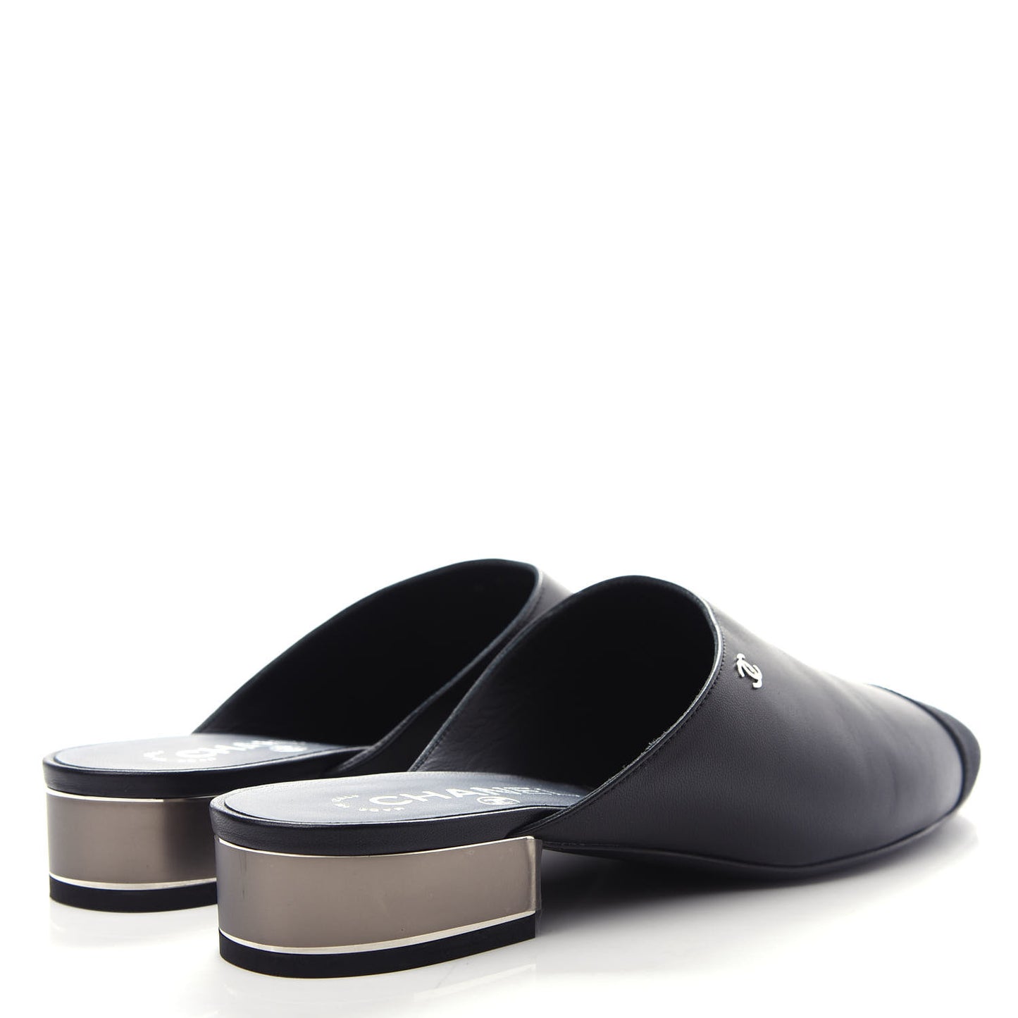 Lambskin Grosgrain Cap Toe CC Mules 39 Black