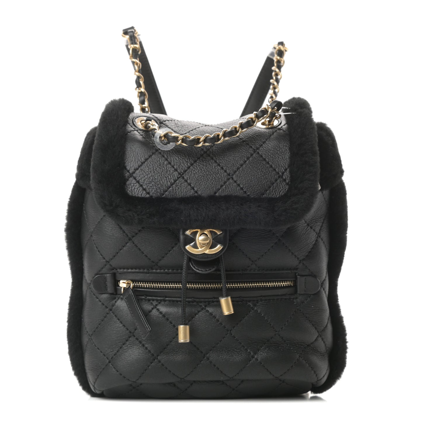 Lambskin Shearling Quilted CC Backpack Black