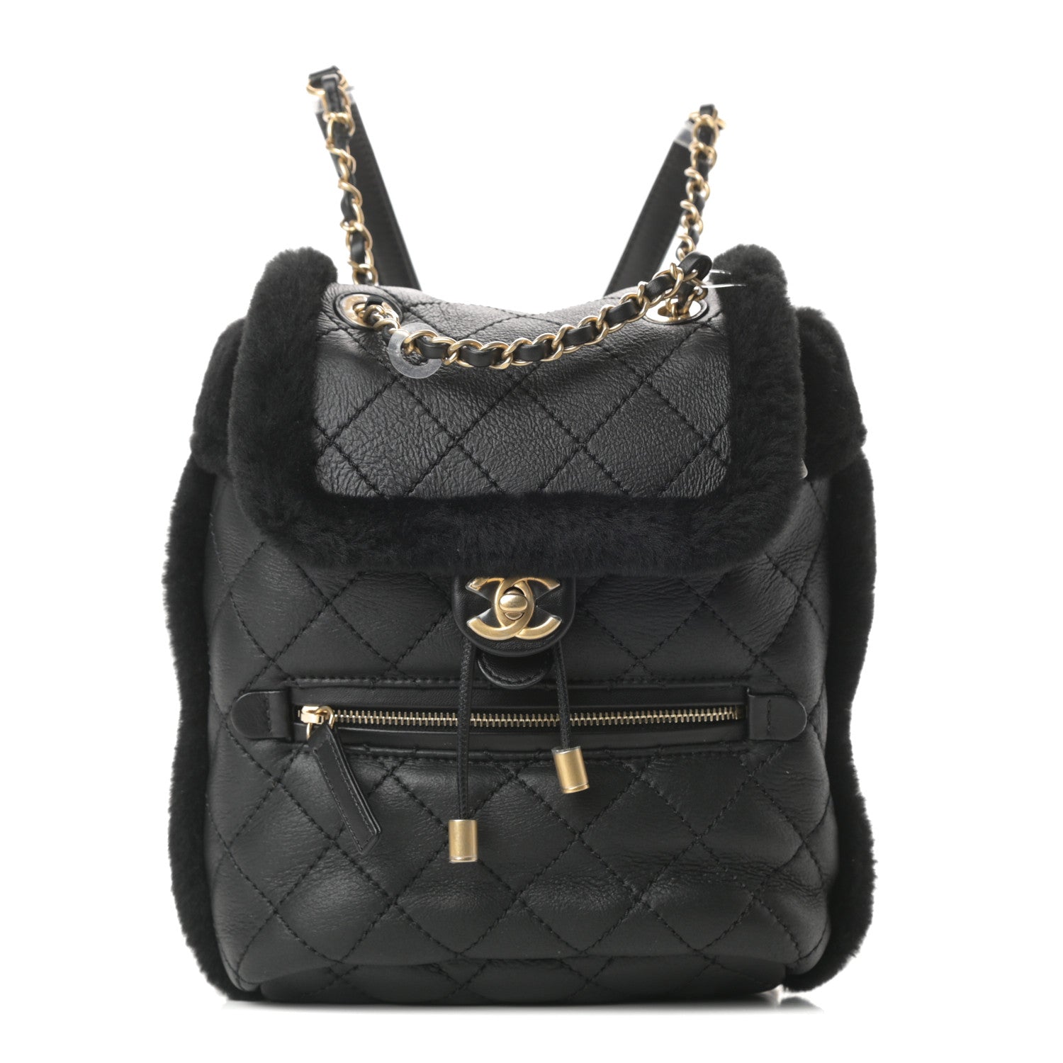 Chanel Lambskin Shearling Quilted CC Backpack Black 1 of 10