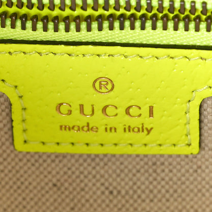 Gucci GG Supreme Monogram Textured Dollar Calfskin Web Ophidia Wristlet Shoulder Bag Beige Ebony Fluo Yellow 6 of 10