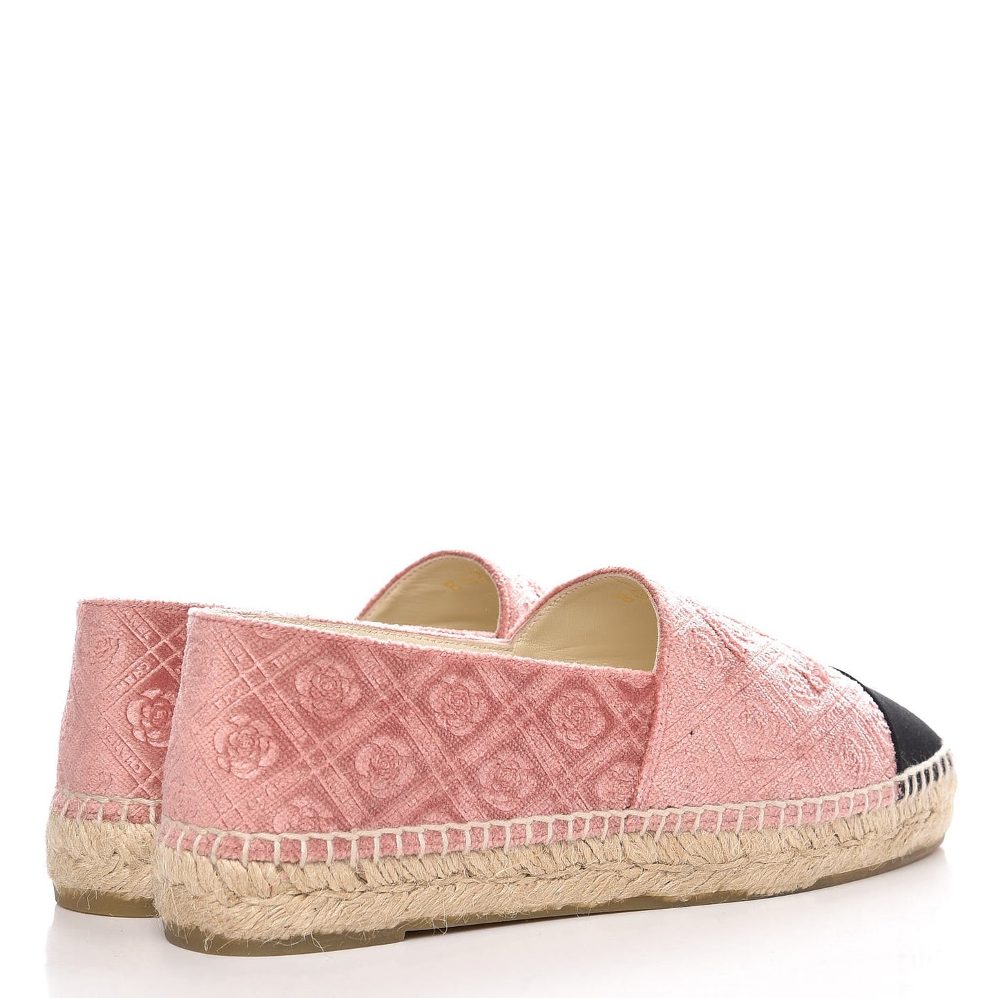 Velvet Grosgrain Quilted Camellia CC Espadrilles 38 Pink Black