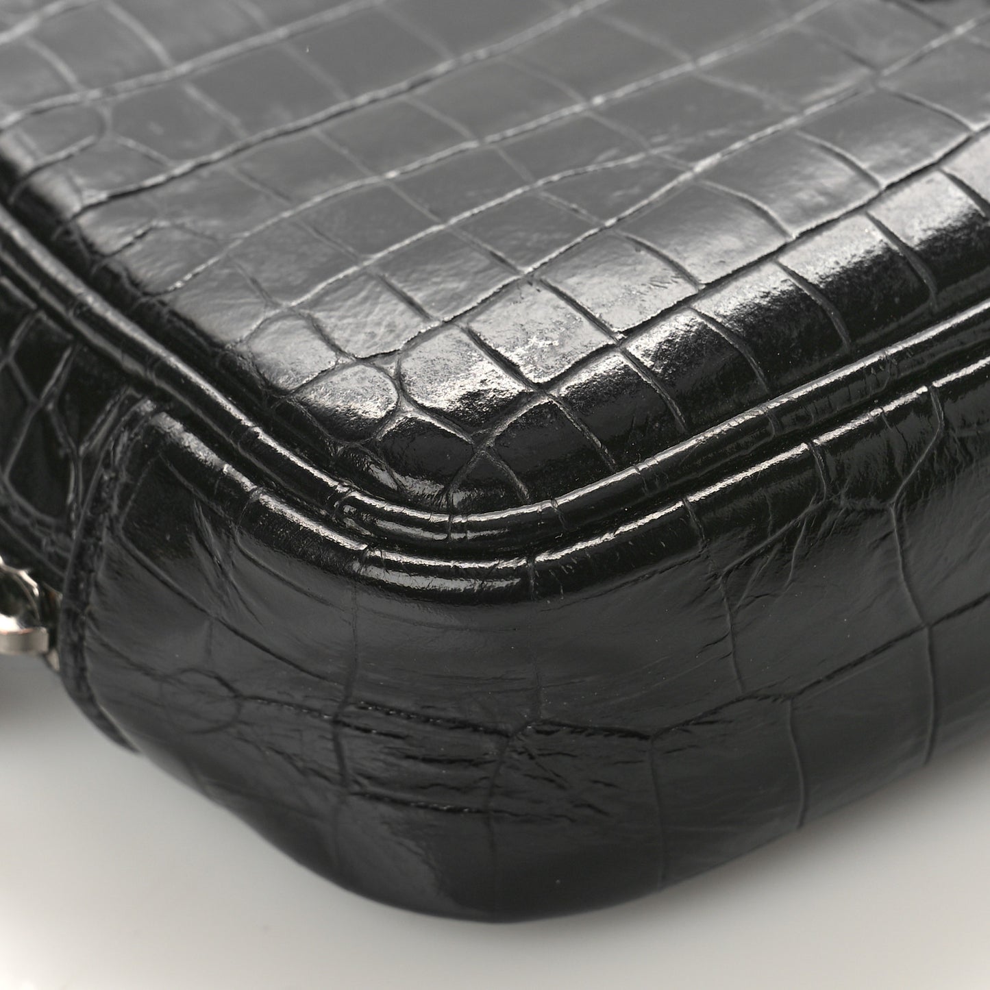 Calfskin Crocodile Embossed Monogram Mini Lou Camera Bag Black