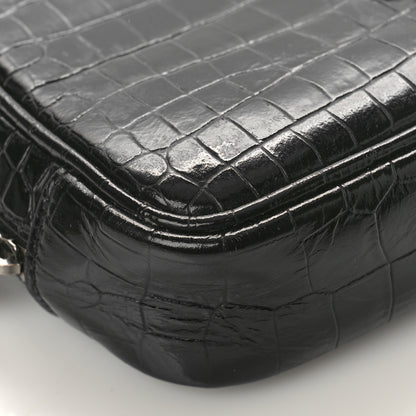 Saint Laurent Calfskin Crocodile Embossed Monogram Mini Lou Camera Bag Black 8 of 10