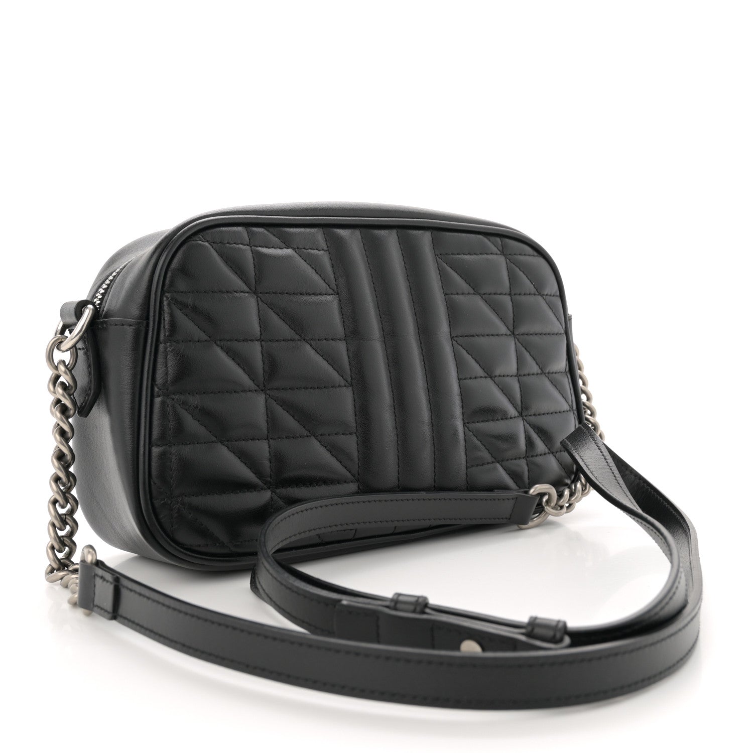 Gucci Calfskin Matelasse Aria Small GG Marmont Chain Shoulder Bag Black 3 of 12