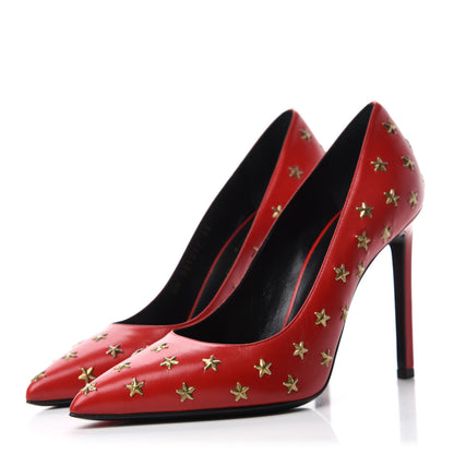 Saint Laurent Calfskin Star Studded Pumps 36 Red 3 of 8