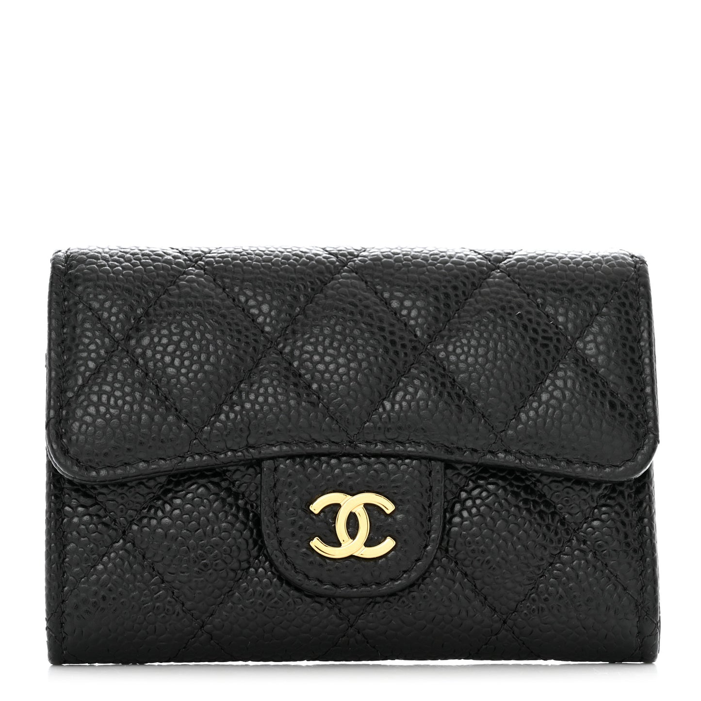 Caviar Quilted Flap Card Holder Wallet Black