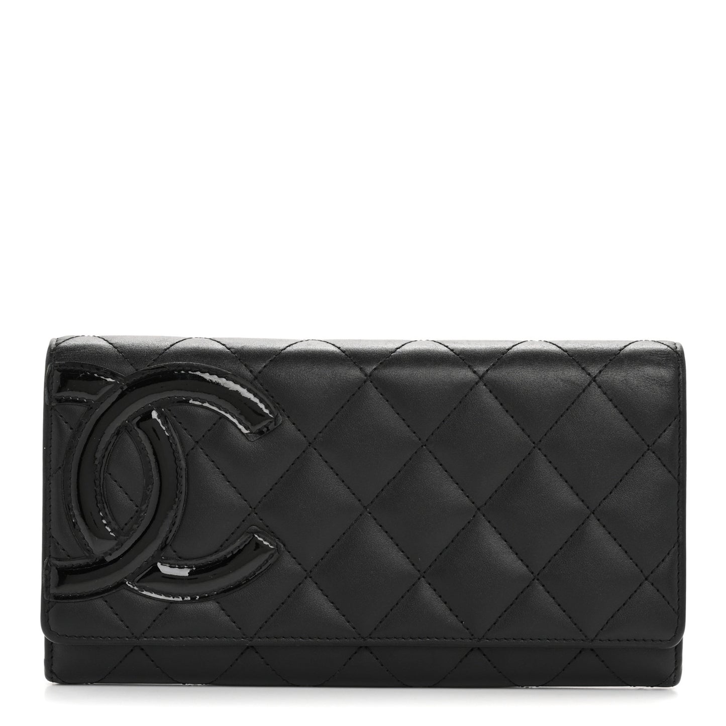 Calfskin Quilted Cambon Long Double Wallet Black