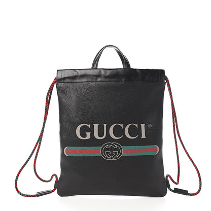 Gucci Calfskin Logo Drawstring Backpack Black 2 of 9