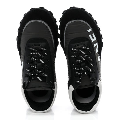 Chanel Nylon Calfskin Suede Womens CC Sneakers 38 Black Grey White 6 of 10