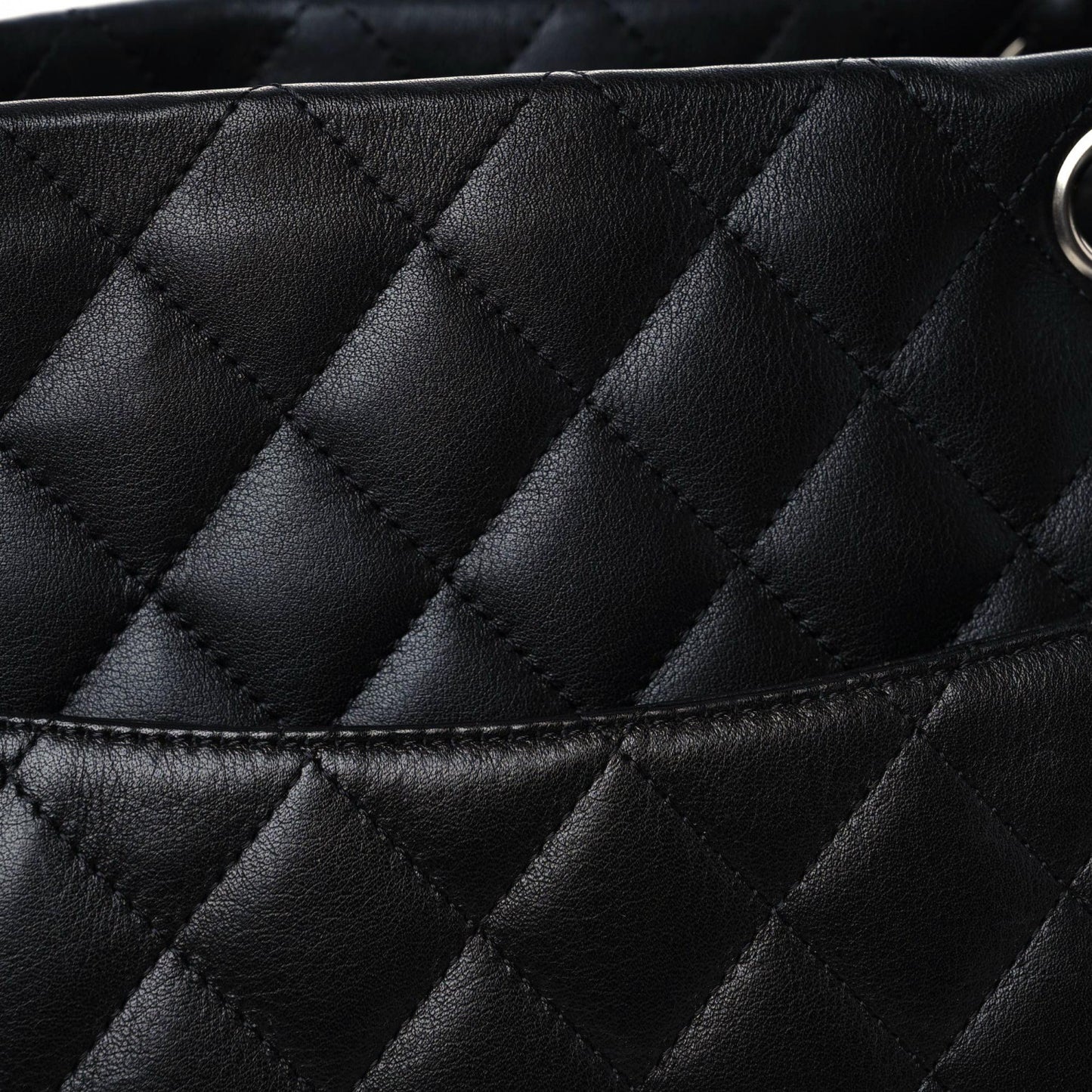 Calfskin Quilted Large Cambon Tote Black White
