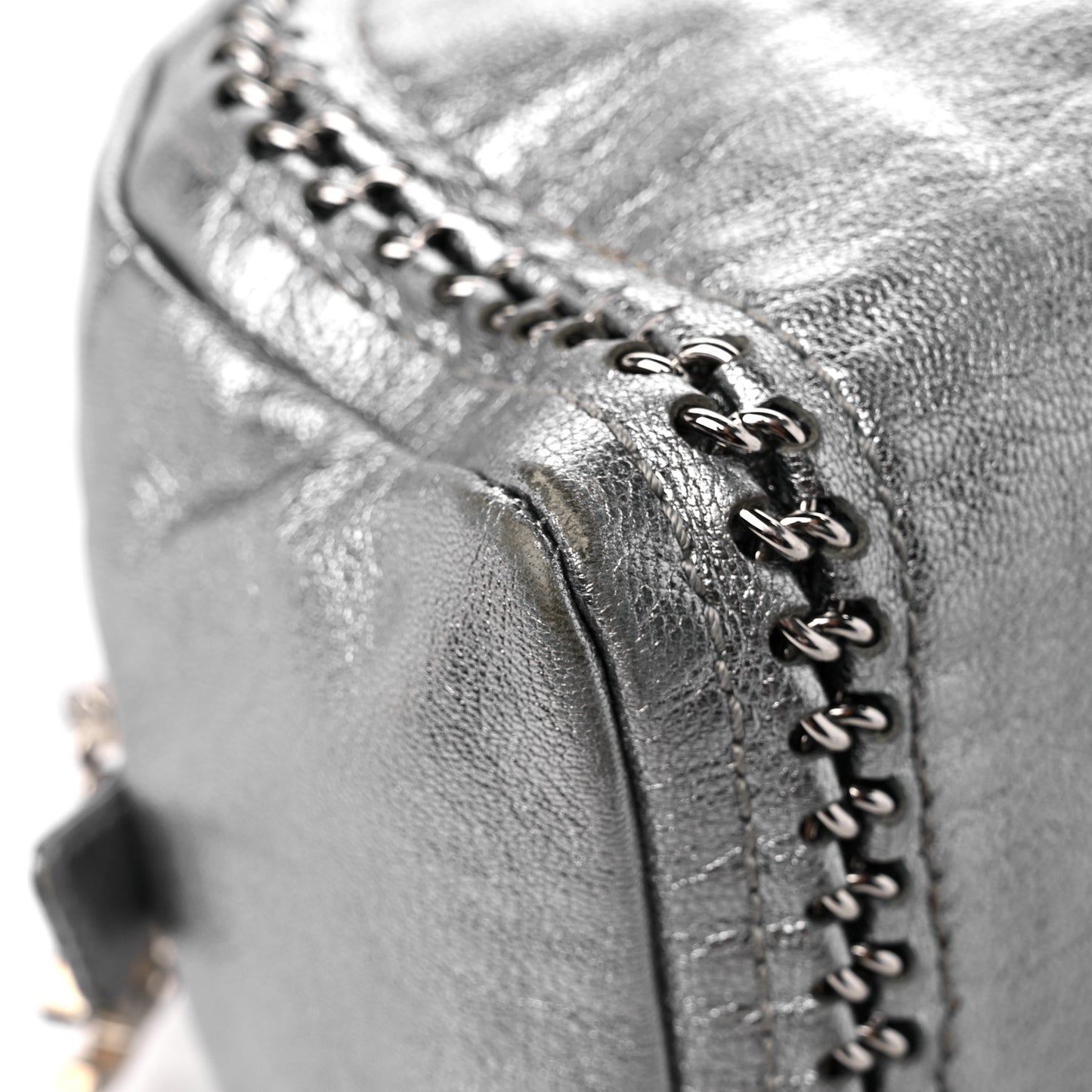 Metallic Goatskin Medium Luxe Ligne Bowler Silver