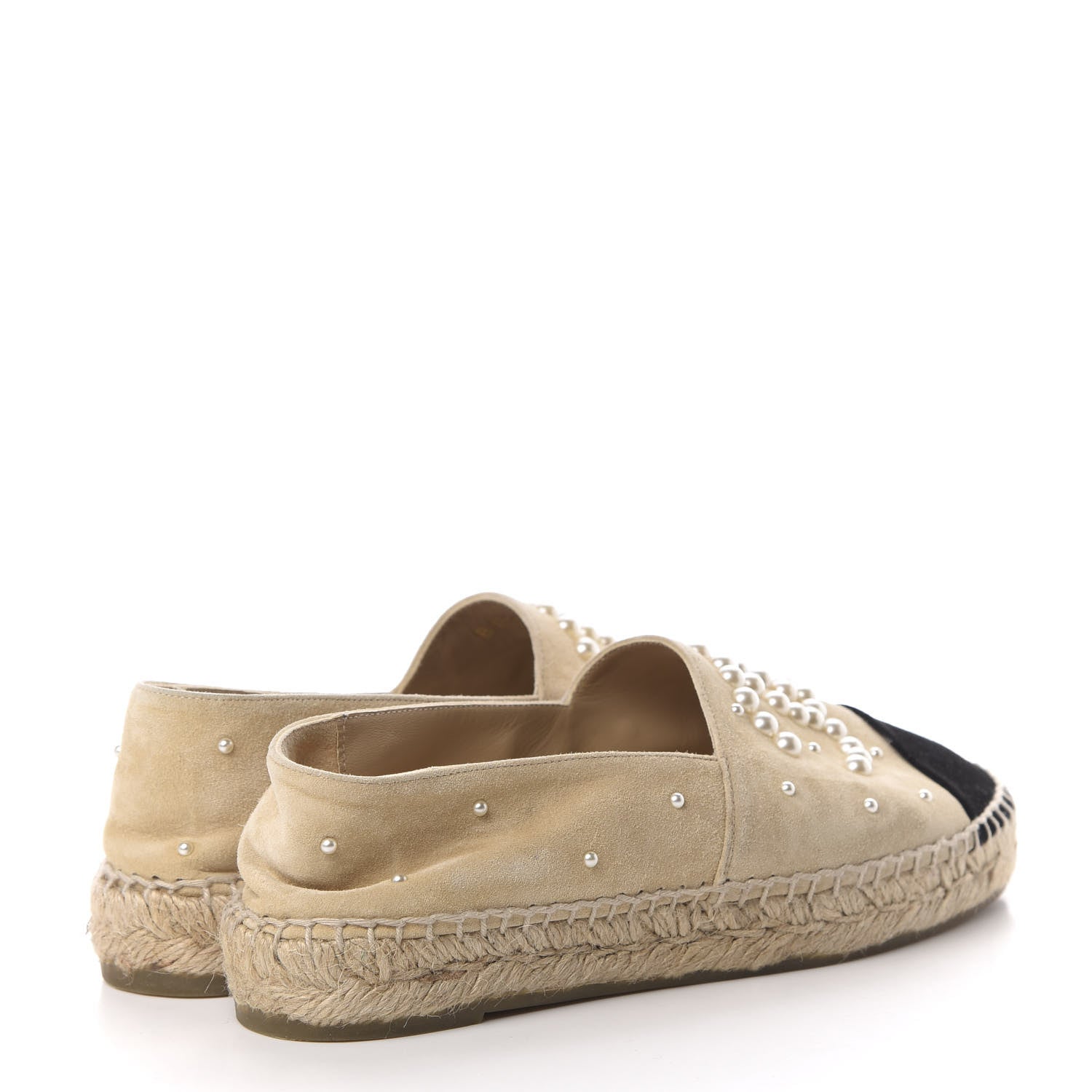 Chanel Suede Pearl CC Espadrilles 37 Beige Black 4 of 14