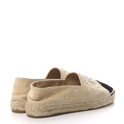 Chanel Suede Pearl CC Espadrilles 37 Beige Black 4 of 14