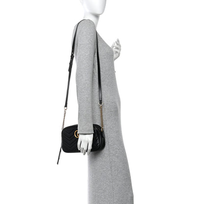 Gucci Calfskin Matelasse Small GG Marmont Chain Shoulder Bag Black 2 of 10