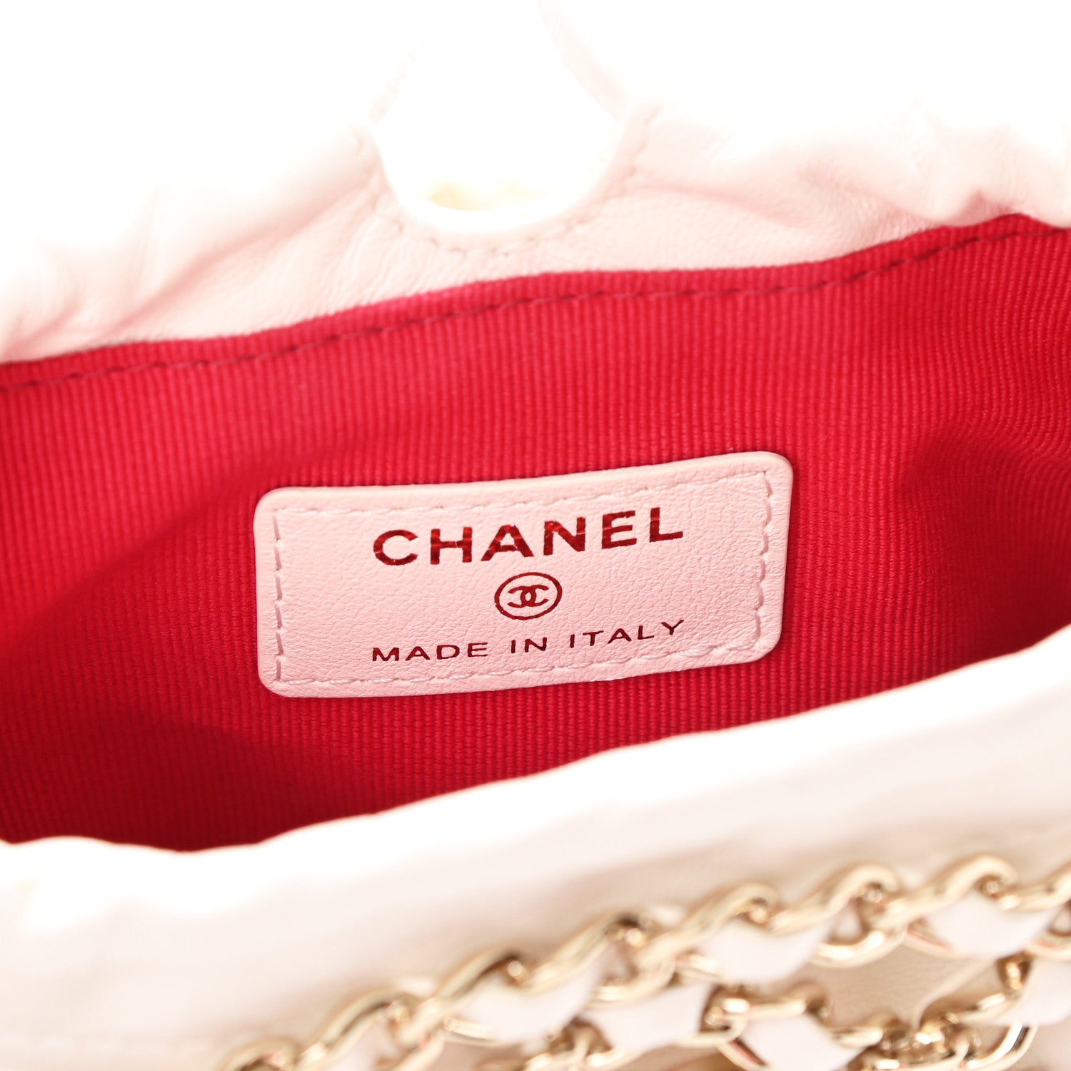 Chanel Lambskin Quilted Round Caged Chain Around Crossbody White 6 of 10