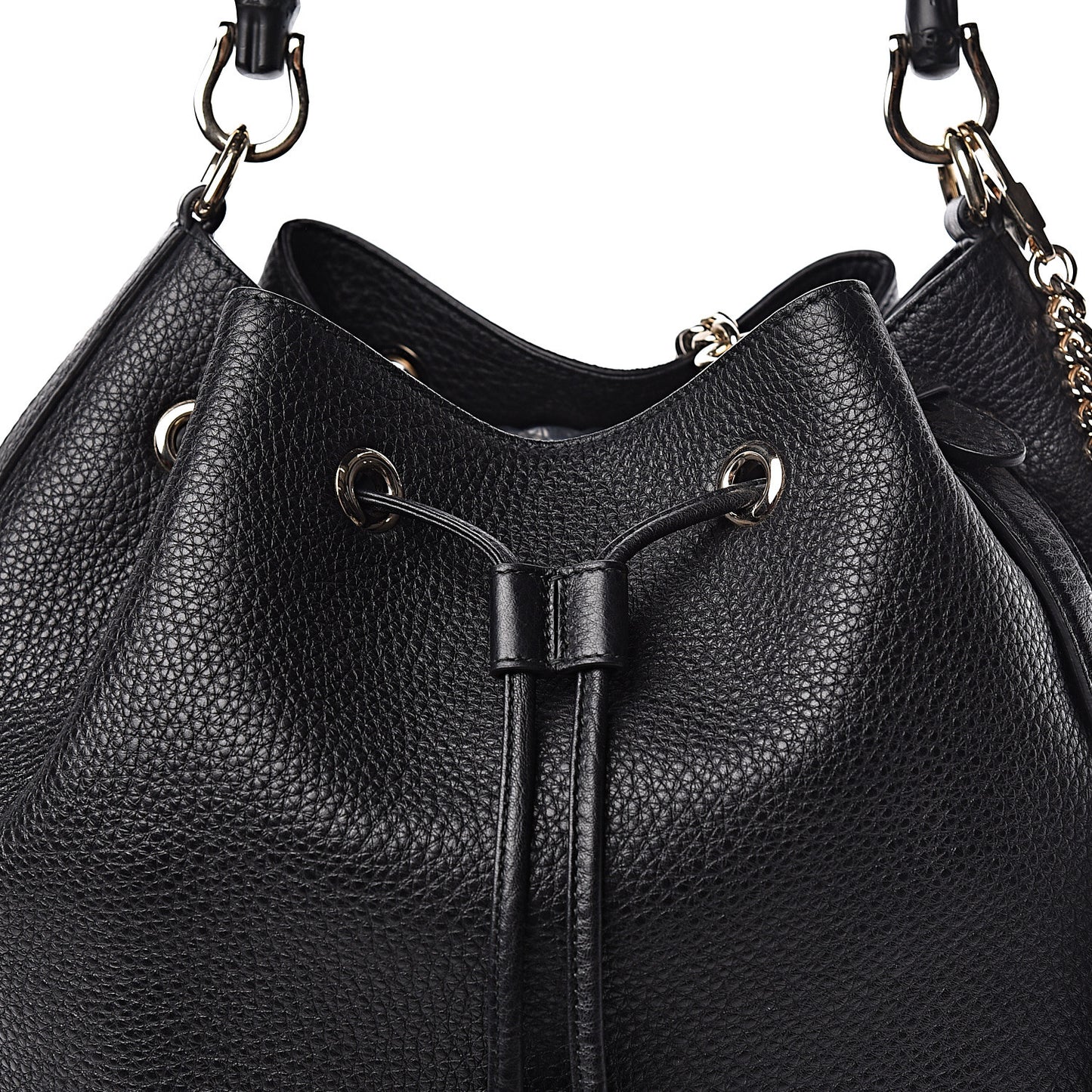 Pebbled Calfskin Miss Bamboo Bucket Bag Black