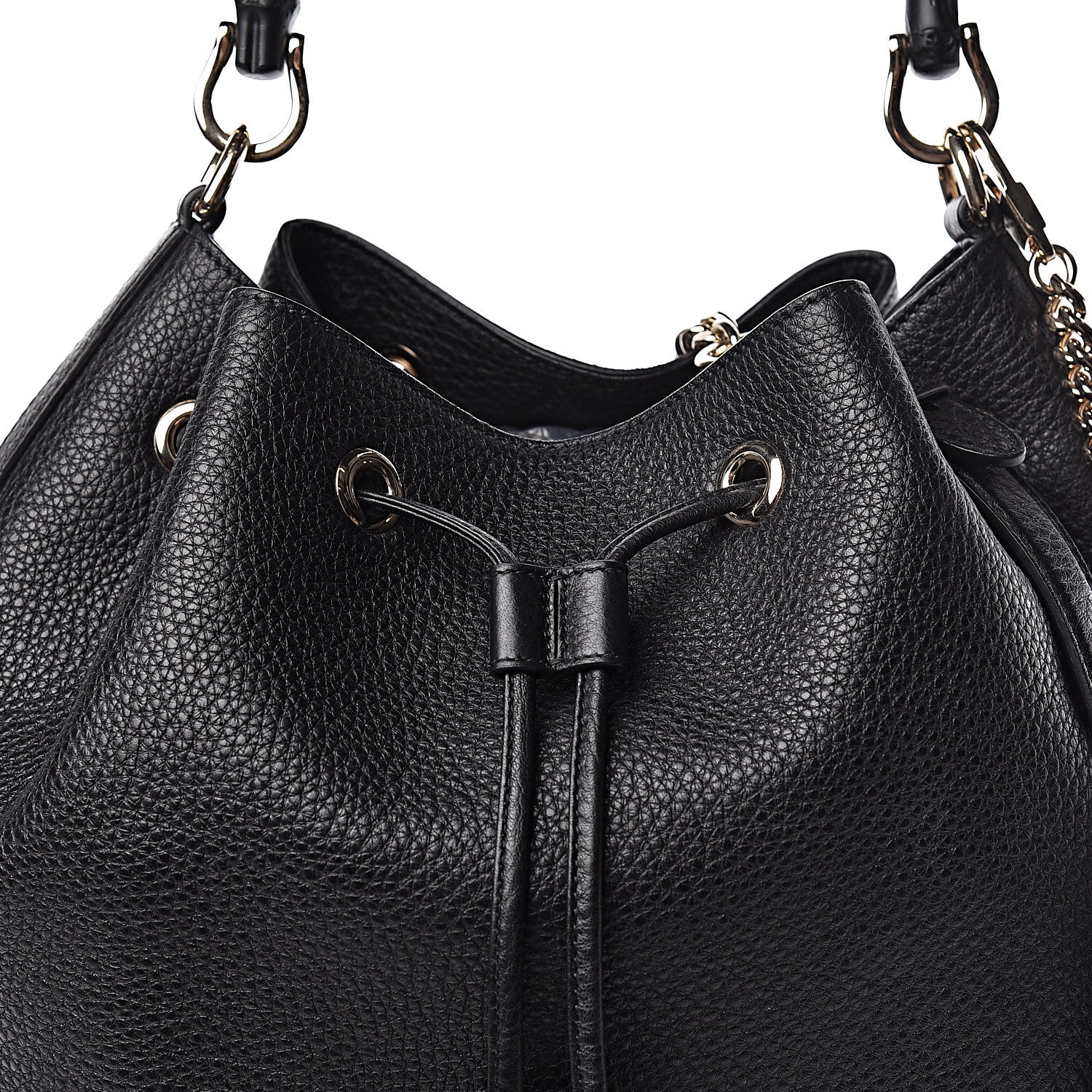 Gucci Pebbled Calfskin Miss Bamboo Bucket Bag Black 10 of 10