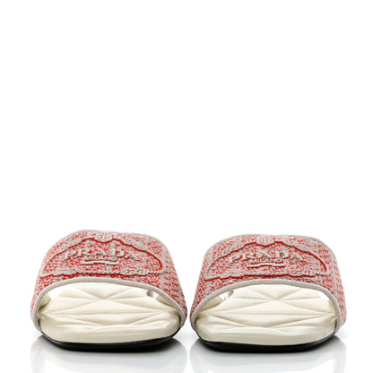 Prada Jacquard Logo Embroidered 10mm Slide Sandals 40 Rosso Talco 2 of 8