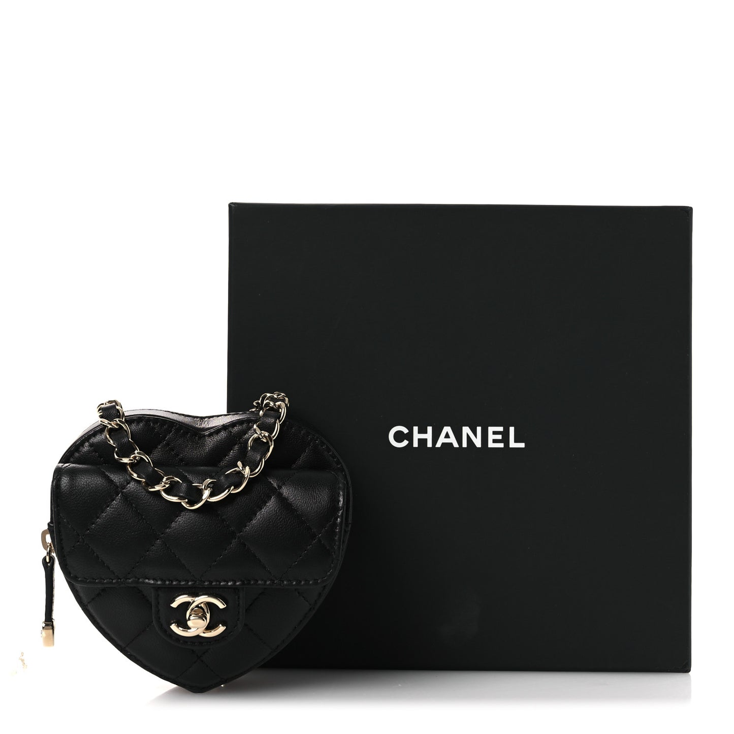 Lambskin Quilted CC In Love Heart Waist Belt Bag With Chain Black