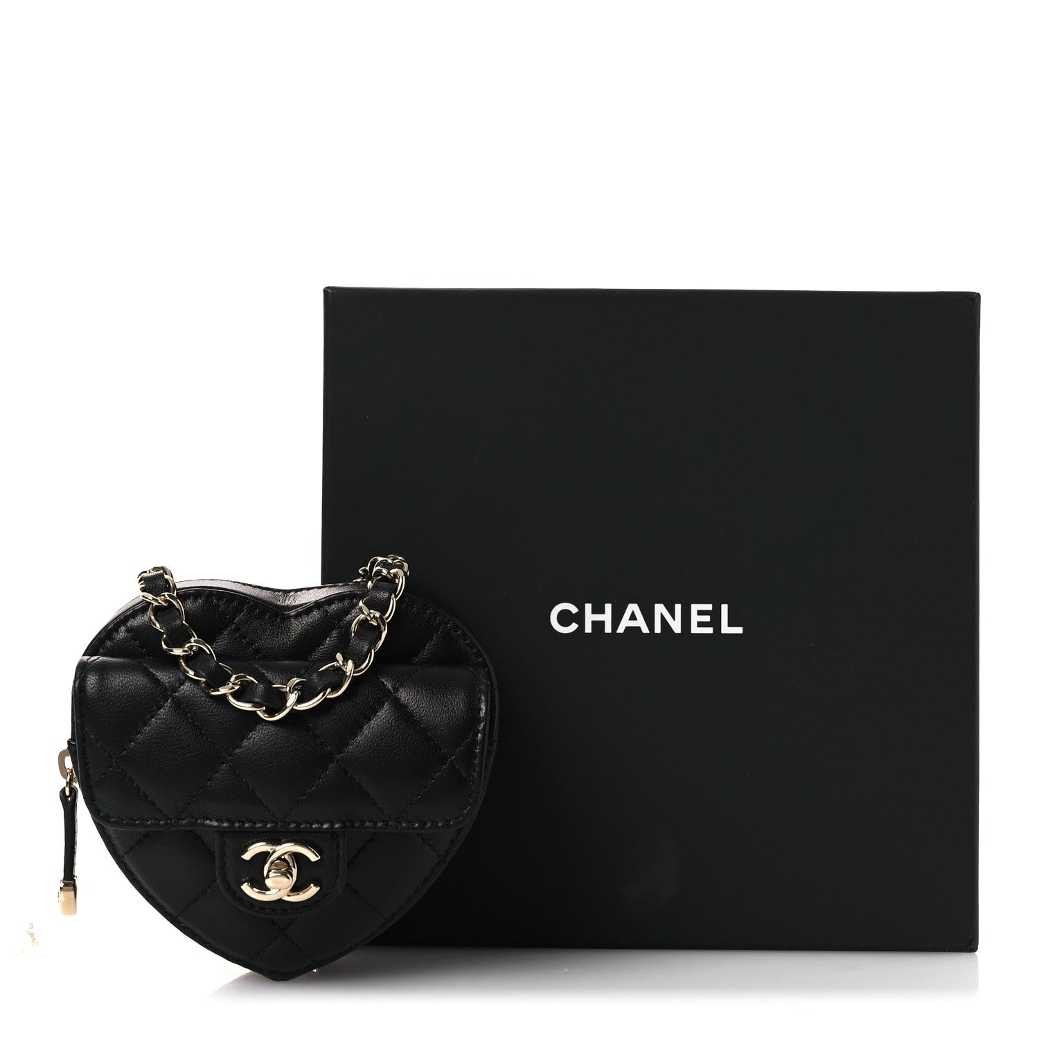 Chanel Lambskin Quilted CC In Love Heart Waist Belt Bag With Chain Black 10 of 10