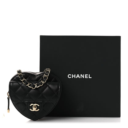 Chanel Lambskin Quilted CC In Love Heart Waist Belt Bag With Chain Black 10 of 10