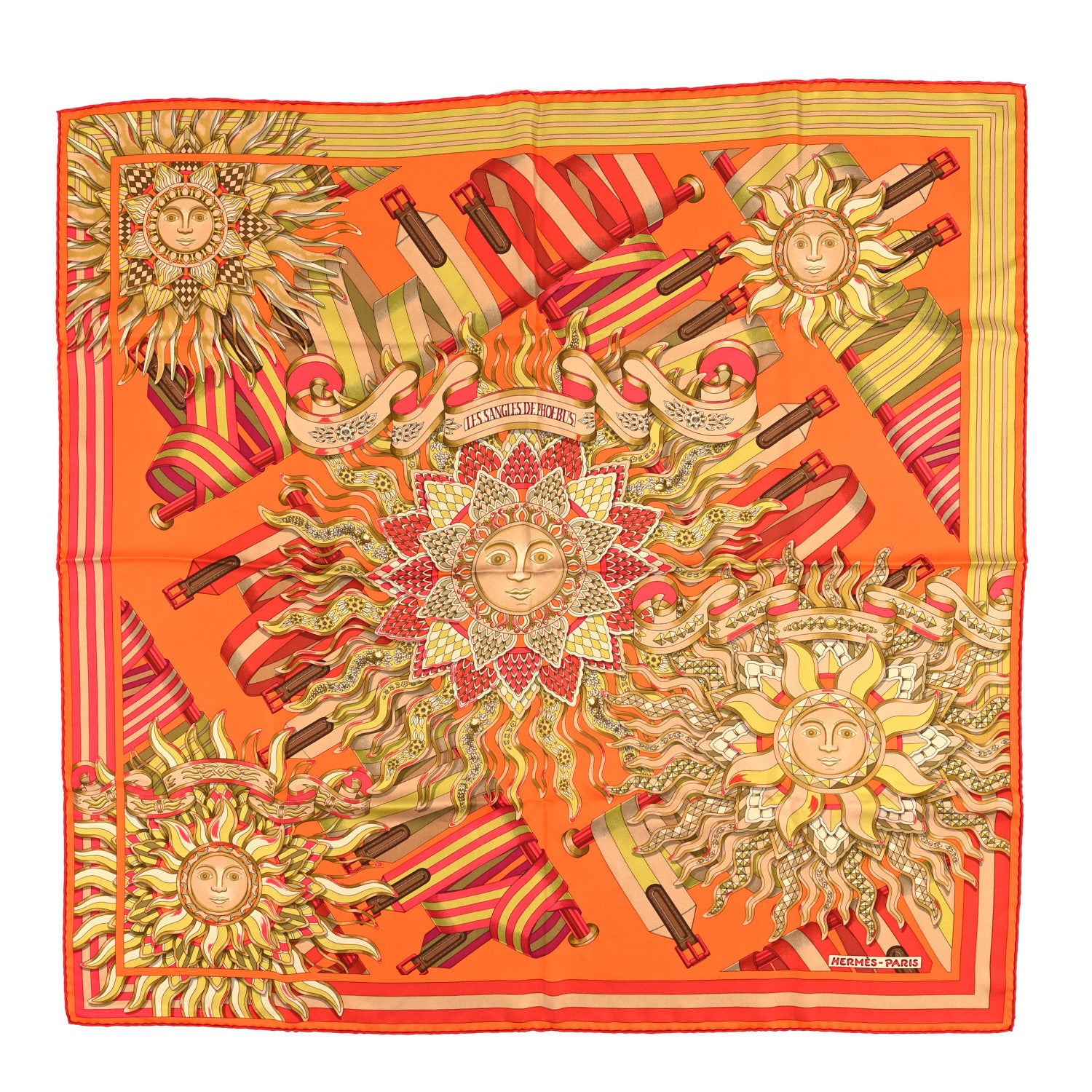 Hermes Silk Les Sangles de Phoebus Scarf 90 Orange Absinthe Brique 1 of 3