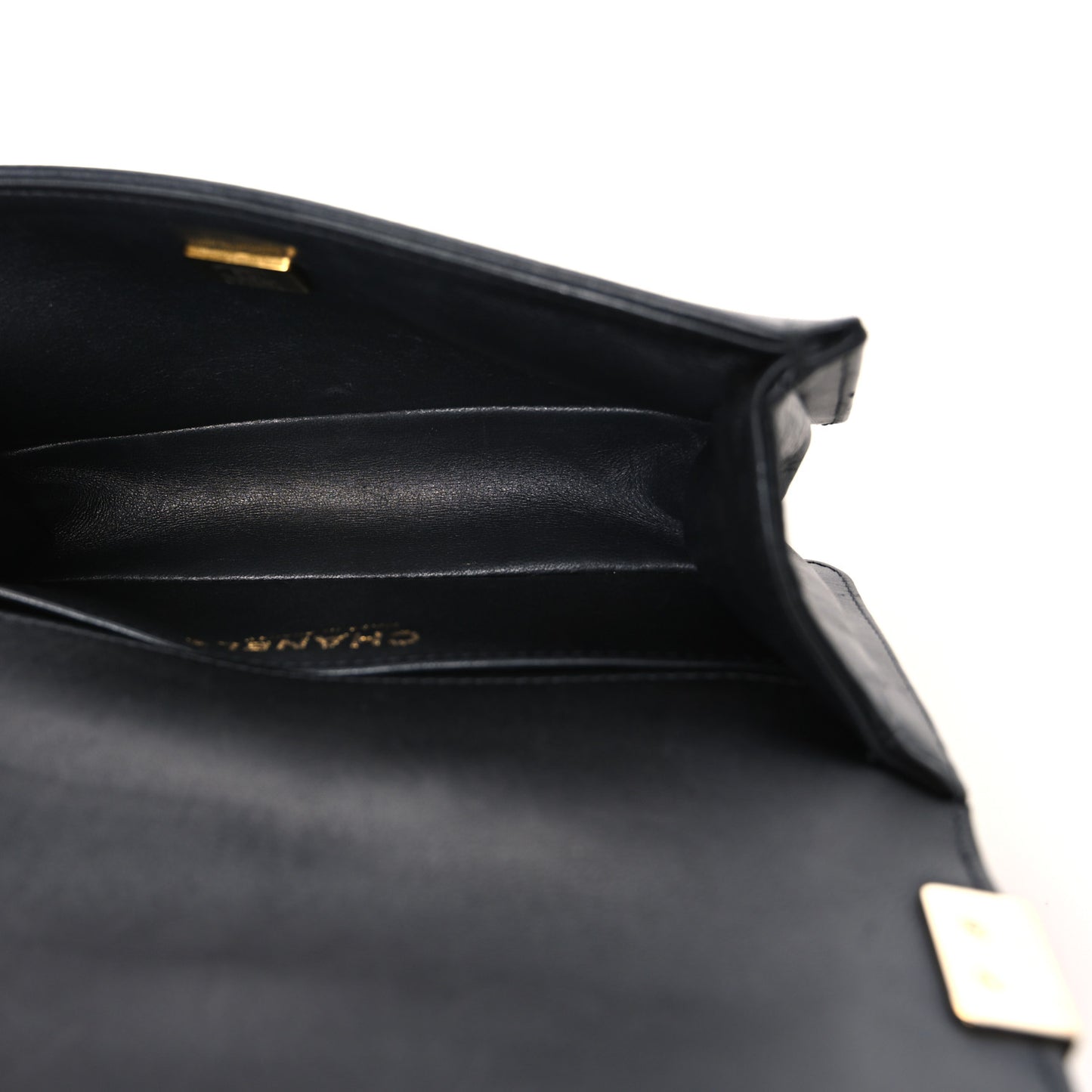 Calfskin Chevron Quilted Small Boy Flap Black