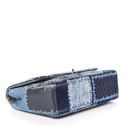 Chanel Denim Tweed Patchwork Jumbo Single Flap Blue 5 of 13