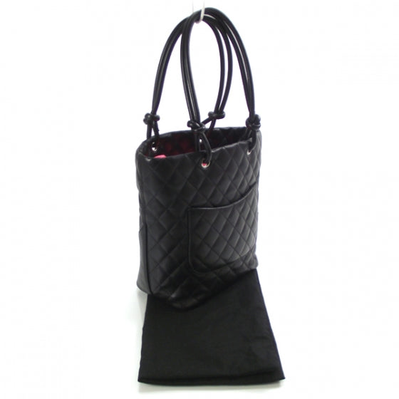 Calfskin Quilted Medium Cambon Tote Black White