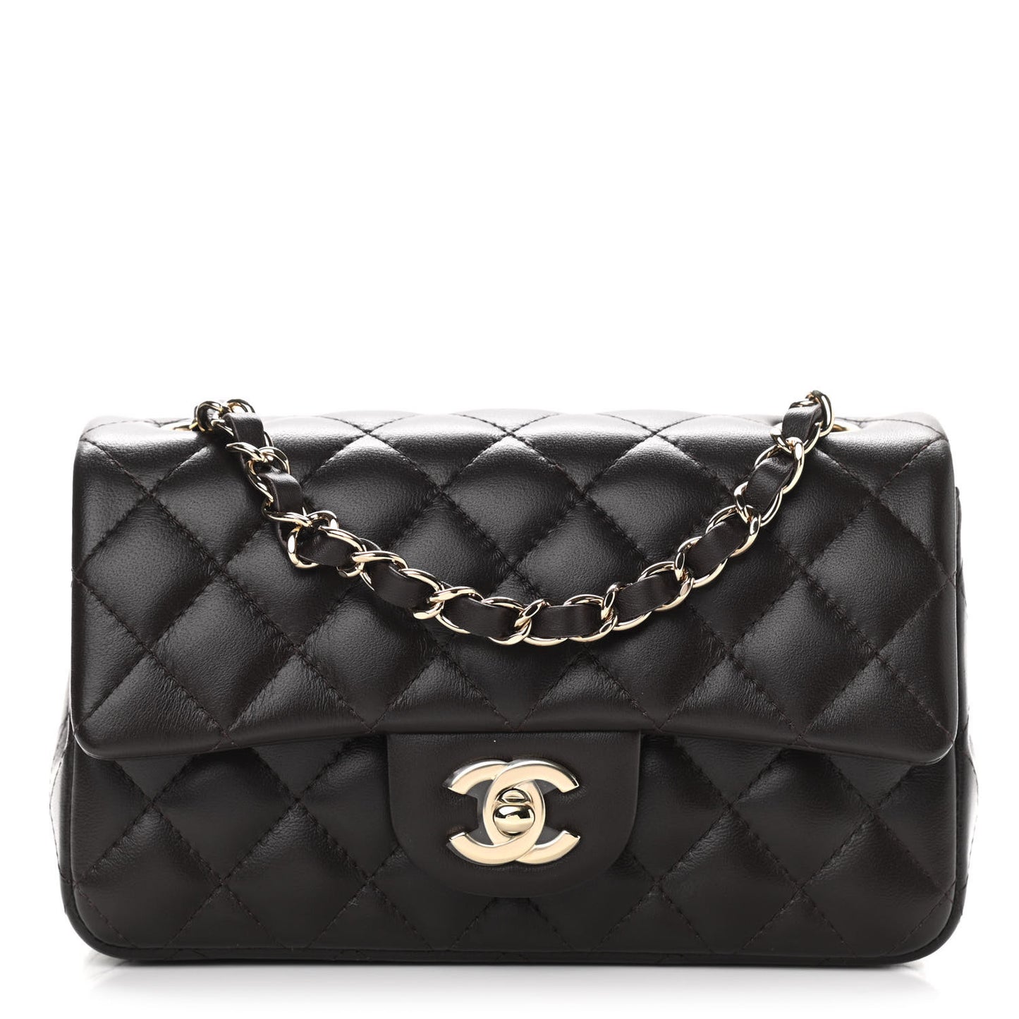 Lambskin Quilted Mini Rectangular Flap Dark Brown