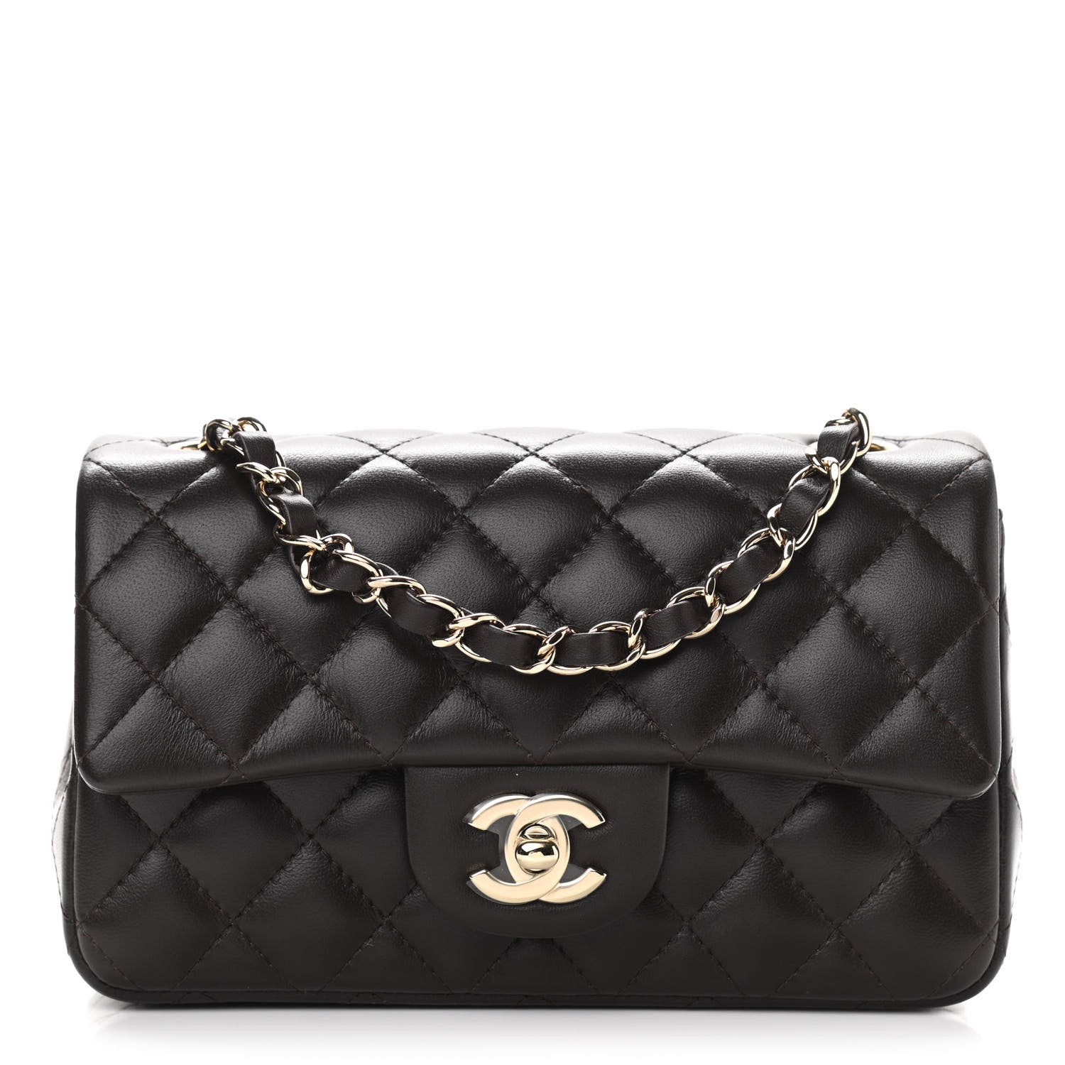 Chanel Lambskin Quilted Mini Rectangular Flap Dark Brown 1 of 10