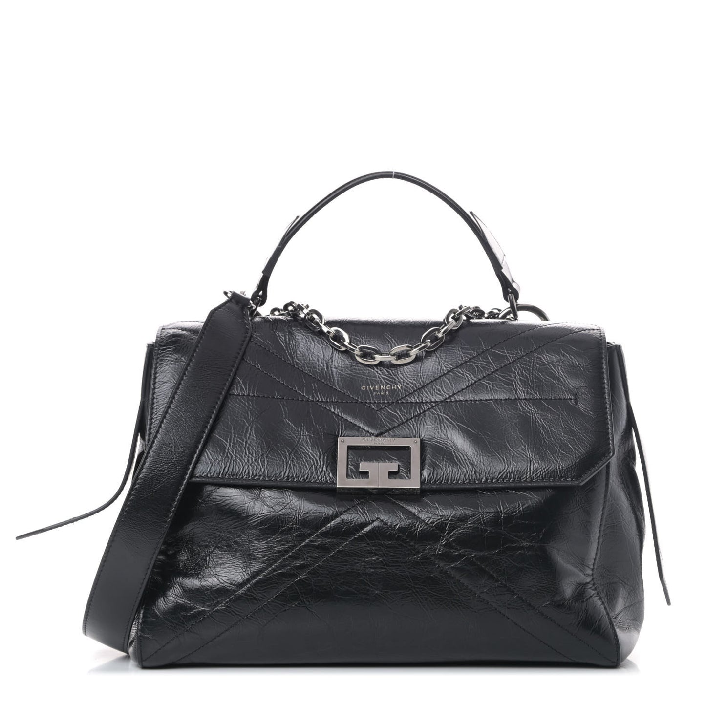 Creased Patent Calfskin Small ID Flap Black