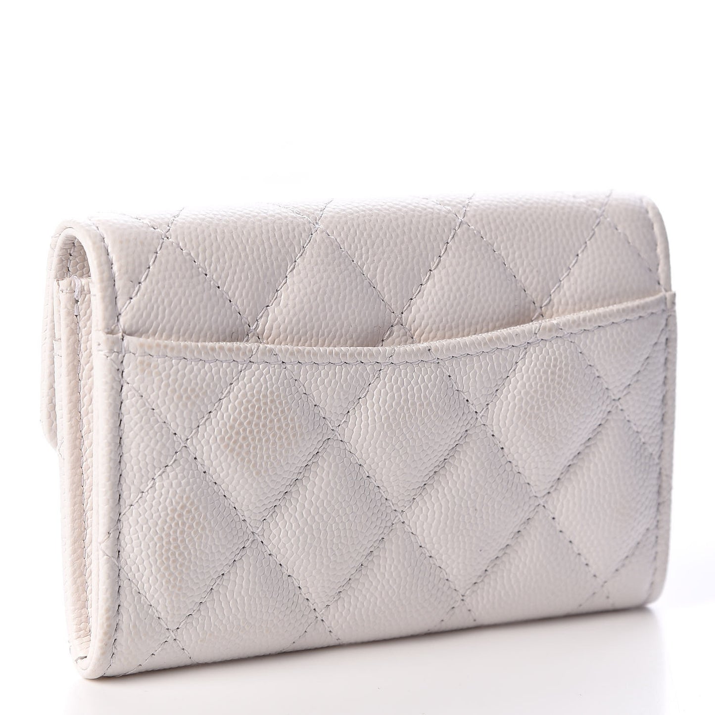 Caviar Quilted Flap Card Holder Wallet White
