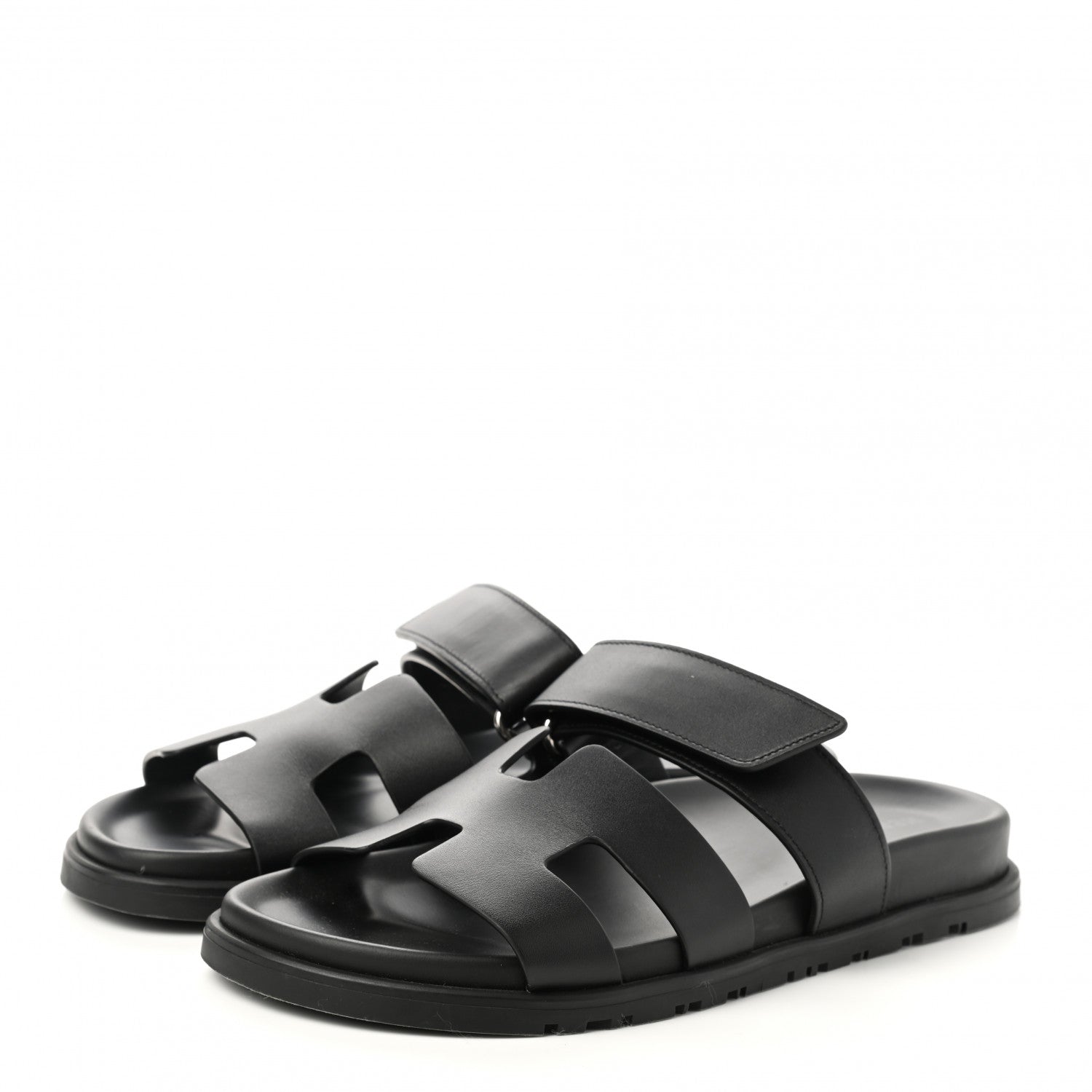 Hermes Calfskin Womens Chypre Sandals 37.5 Black 3 of 10