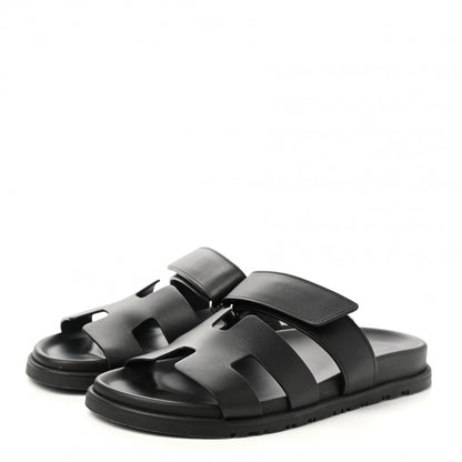 Hermes Calfskin Womens Chypre Sandals 37.5 Black 3 of 10