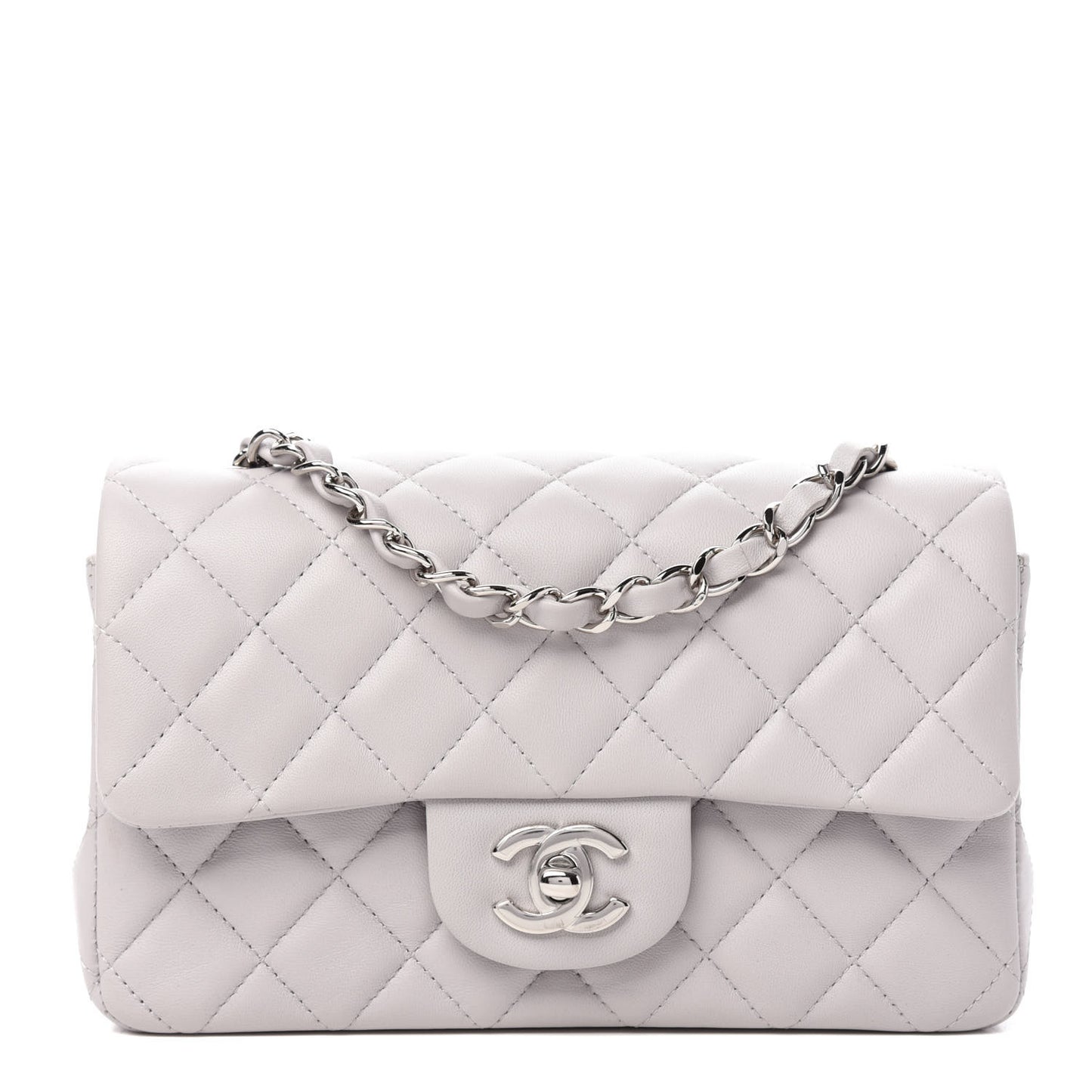 Lambskin Quilted Mini Rectangular Flap Grey