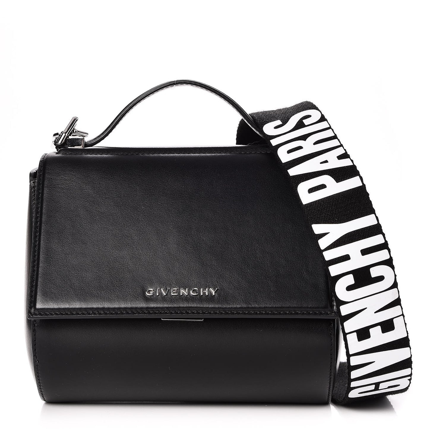 Calfskin Mini Pandora Box Logo Strap Crossbody Bag Black
