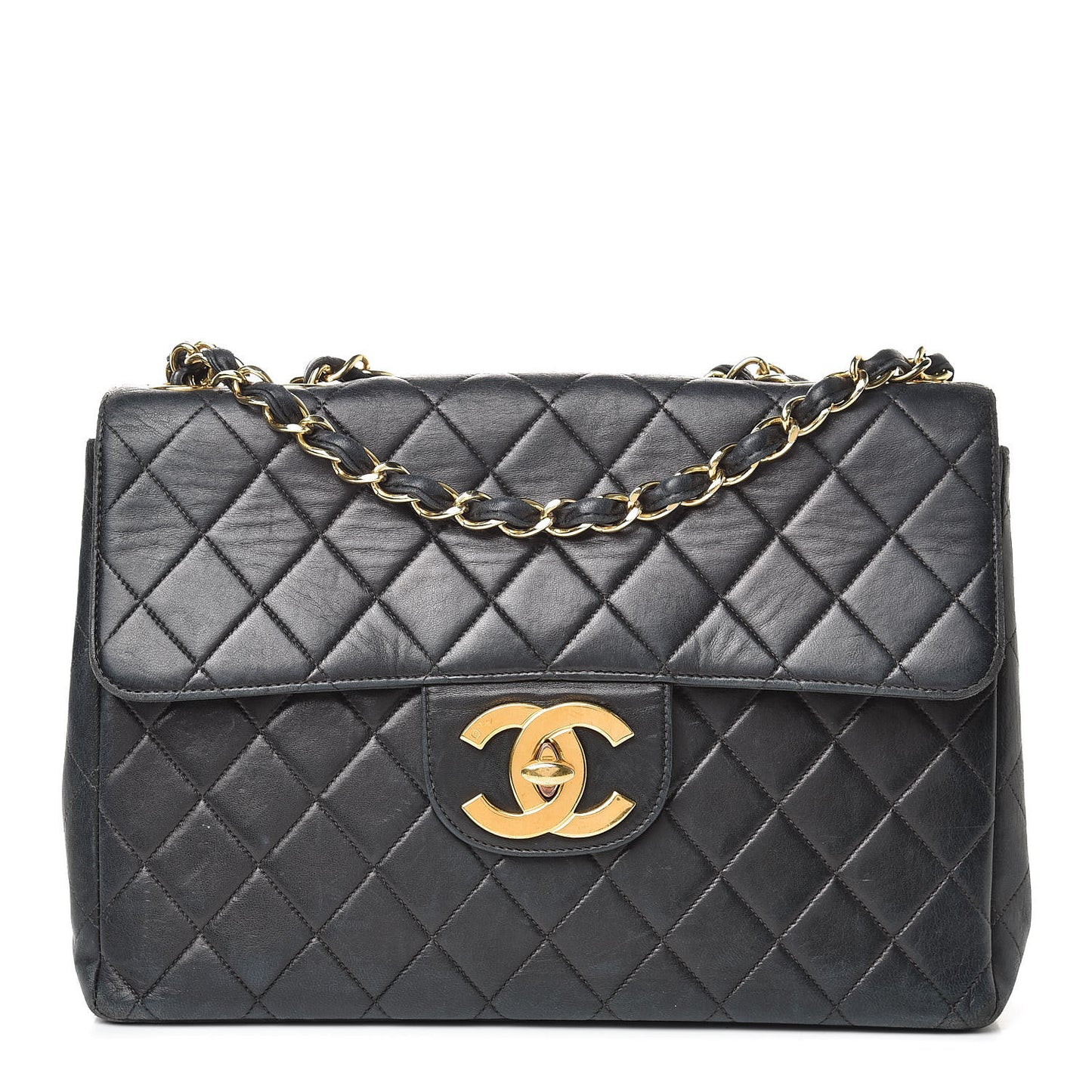 Lambskin Quilted XL Jumbo Single Flap Black