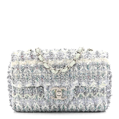 Chanel Glittered Tweed Quilted Mini Rectangular Flap Light Blue 1 of 10